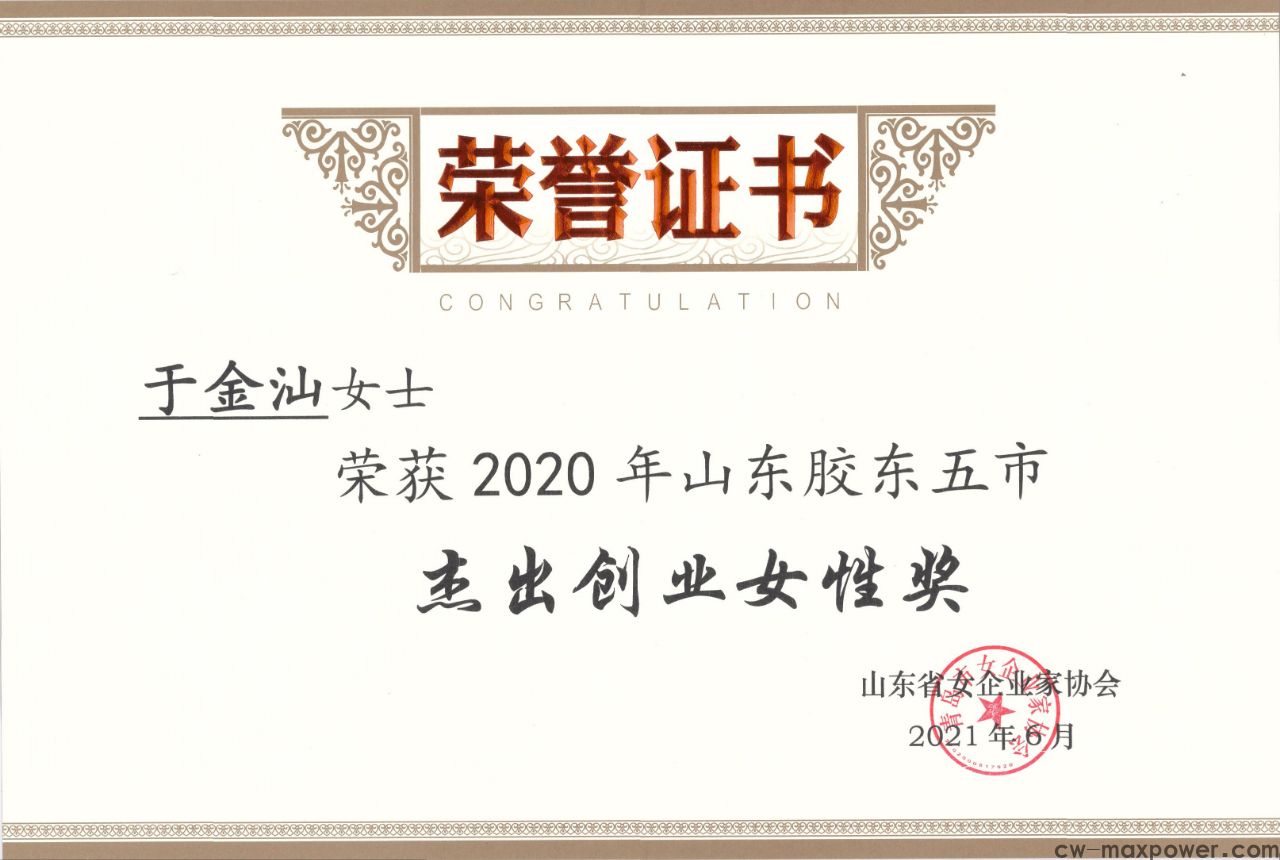 喜報(bào)！于金汕總經(jīng)理榮獲2020年山東膠東五市杰出創(chuàng)業(yè)女性獎(jiǎng)(圖2)